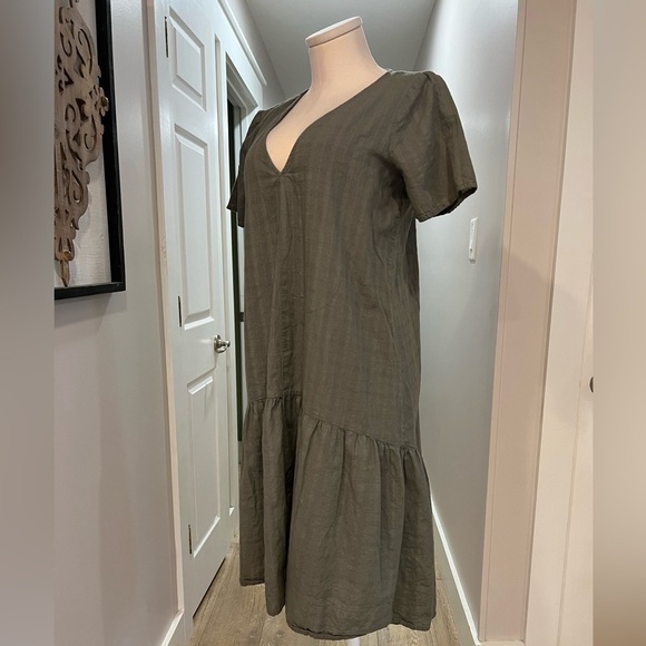 ASOS Short Sleeve V Neck Khaki Green Midi Dress - Picture 5 of 11